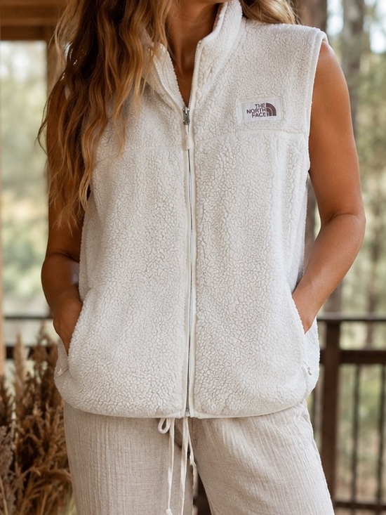The North Face Jackets & Blazers - The North Face White Sherpa Fleece Zip Vest Women’s XL Cozy Gorpcore